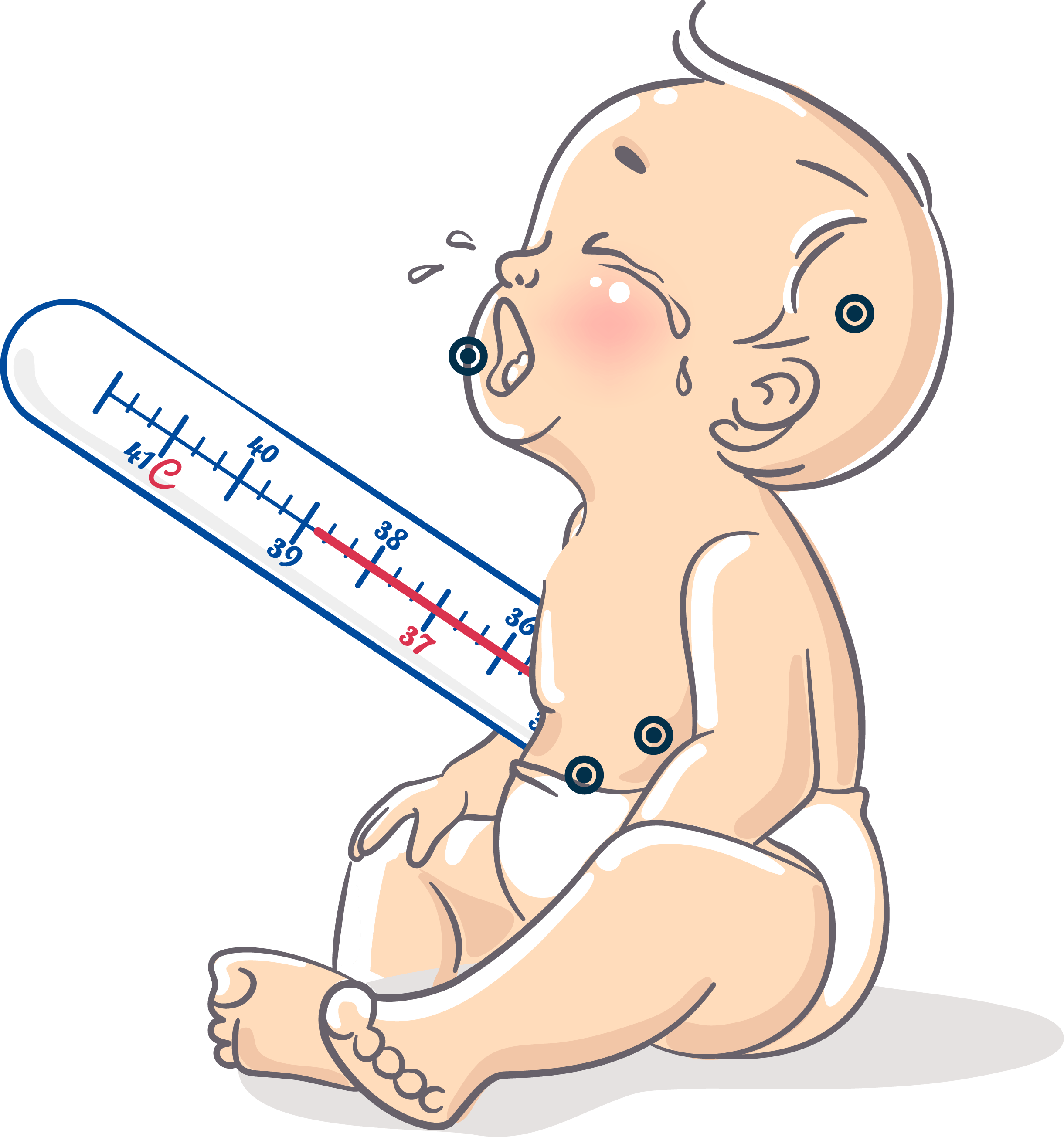 رسم توضيحي لشخص مع نقاط تشير إلى الأعراض في أجزاء مختلفة من الجسم